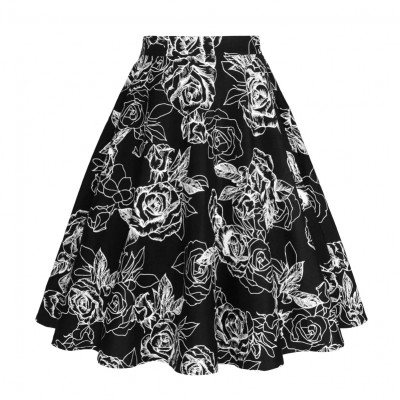 A Line Midi Floral Retro Skirt High Waist (2) TL